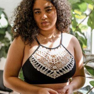 NWT THREE BIRD NEST Black Crochet High Neck Bralette Size XL